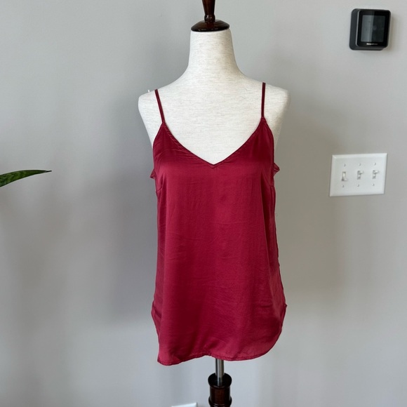Anthropologie Floreat Silk Elegant Burgundy Spaghetti Strap Tann Top - Picture 7 of 12